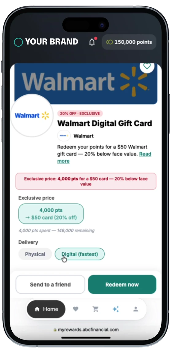 A Walmart reward redemption detail screen inside the app