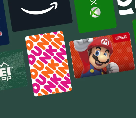 A fanned arrangement of retailer and restaurant gift cards.